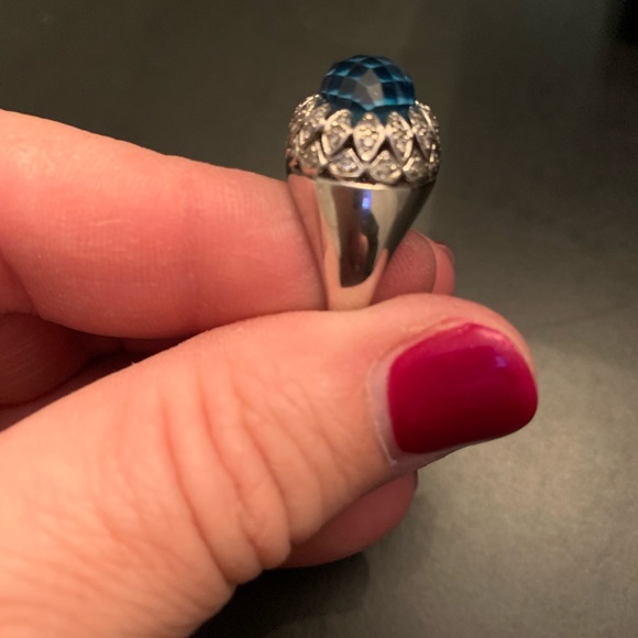 🌸HOST PICK🌸 14K white gold ring with 45 small Diamonds and blue topaz stone. - Picture 6 of 13